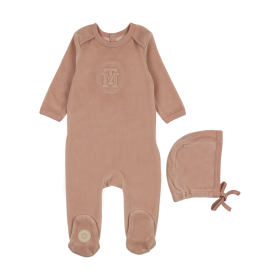 MT Embossed Footie & Hat Set (Color: Blush, size: 3m)