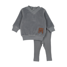 V-Neck Emblem Ensemble (Color: Ocean Blue, size: 36m)