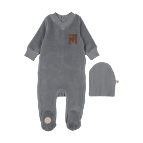 V-Neck Emblem Footie & Hat Set (Color: Ocean Blue, size: 3m)