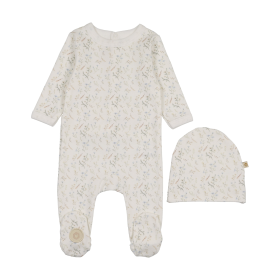 Botanical Boys Footie & Hat Set (Color: Ivory & Blue, size: 6m)