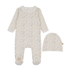 Botanical Girls Footie & Hat Set (Color: Ivory & Pink, size: 1m)