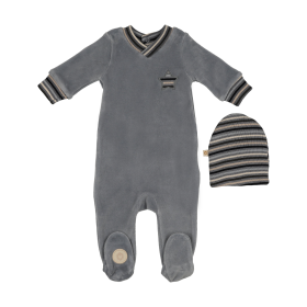 Striped Star Footie & Hat Set (Color: Ocean Blue, size: 6m)