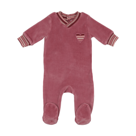 Striped Heart Footie (Color: Dark Rose, size: 6m)