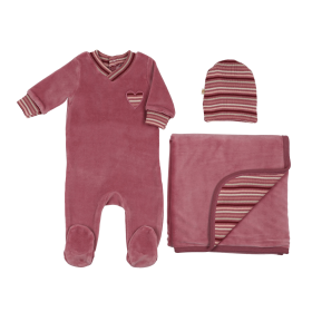 Striped Heart Layette Set (Color: Dark Rose, size: 3m)