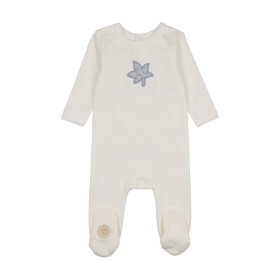 Blooming Leaf Footie (Color: Ivory & Blue, size: 6m)