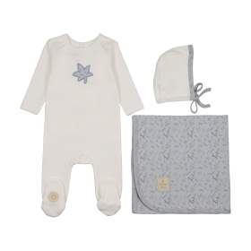 Blooming Leaf Layette Set (Color: Ivory & Blue, size: 1m)