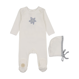 Blooming Leaf Footie & Hat Set (Color: Ivory & Blue, size: 1m)