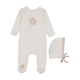 Blooming Rose Footie & Hat Set (Color: Ivory & Pink, size: 1m)