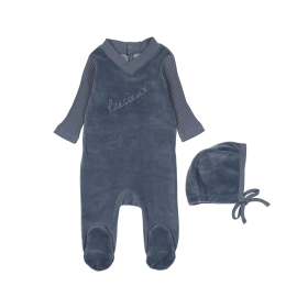 Precious Moments Footie & Hat Set (Color: Midnight Blue, size: 6m)