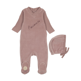 Precious Moments Footie & Hat Set (Color: mauve, size: 1m)