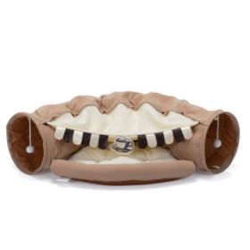Cat's Telescopic Tunnel Cushioned Bed Pet Nest Teasing Balls Zipper Connection Feline Supplies (Option: Coffee)
