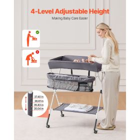 Baby Changing Table, Foldable Diaper Change Station with Side Basket, Adjustable Height Portable Changing Table with Lockable Wheels (Color: Dark Gray, Shape: X Shape)