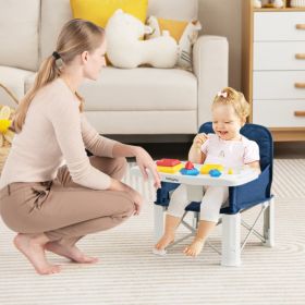 Portable Baby Booster Seat with Straps and Double Tray (Color: Blue)