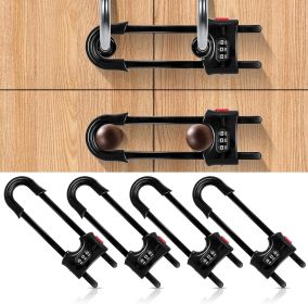 4 Pack Cabinet Locks with Combination U Shaped Sliding Cabinet Door Lock Child Proof Cupboard Locks Baby Proof Adjustable Safety Lock for Closet Code (Color: Black)