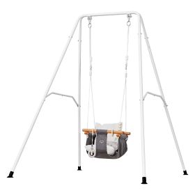 Toddler Swing and Jumper, 2 in 1 Swing Set and Bouncer, Soft Cushion with Foldable A-Frame Metal Stand, Heavy-Duty Thick Ropes (product color: Black, Swing Position Type: Fabric Baby Seat+Bouncer Seat)