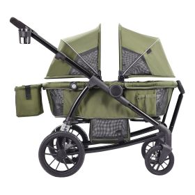 All-Terrain Stroller Wagon, 2 Seats Foldable Expedition 2-in-1 Collapsible Wagon Stroller, Includes Canopy, Parent Organizer, Snack Tray & Cup Holders (Color: Green (New))