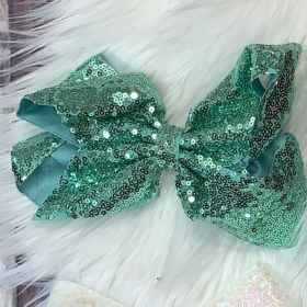 Sequin Hair Bows (Color: Light Teal, size: EXTRA LARGE)