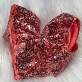 Sequin Hair Bows (Color: Coral, size: EXTRA LARGE)