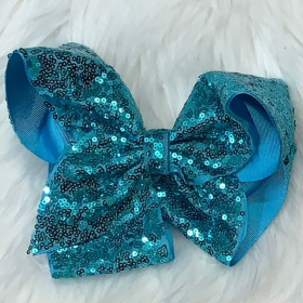 Sequin Hair Bows (Color: Teal, size: EXTRA LARGE)