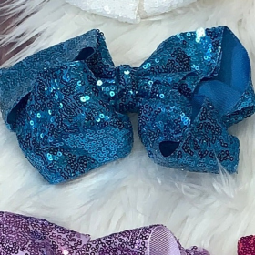 Sequin Hair Bows (Color: Turquoise Blue, size: Super Extra Large)