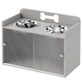Elevated Dog Bowls With Storage, Raised Dog Bowl Stand With 2 Stainless Steel Bowl For Large Dogs, Gray (Option: Gray-700x395x170 mm)