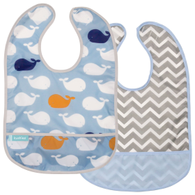 Cleanbib | 2Pack (Color: Whales/Chevron Blue Print, size: 6-12m)