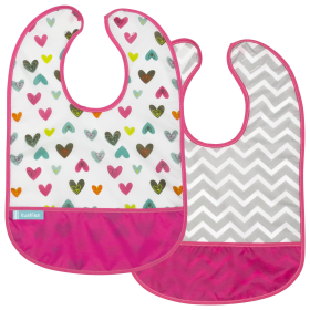 Cleanbib | 2Pack (Color: Hearts / Chevron Pink Print, size: 6-12m)