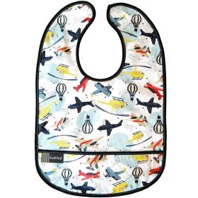 Cleanbib Waterproof Bib (Color: White Airplane Print, size: 6-12m)