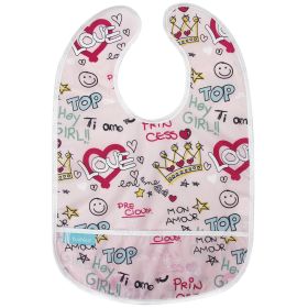 Cleanbib Waterproof Bib (Color: Pink Love Graffiti Print, size: 6-12m)