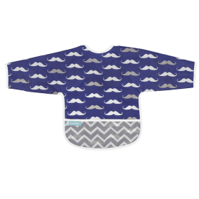 Cleanbib Wp Bib W/Slvs (Color: Navy Mustache Print, size: 2-4yrs)