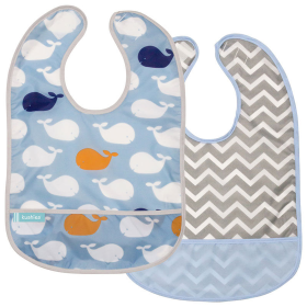 Cleanbib | 2Pack (Color: Whales / Chevron Blue Print, size: 12M Plus)