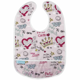 Cleanbib Waterproof Bib (Color: Pink Love Graffiti Print, size: 12M Plus)