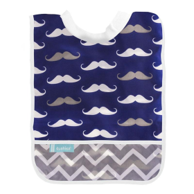 Waterproof Rib Neck Bib (Color: Navy Moustache Print, size: 12M Plus)