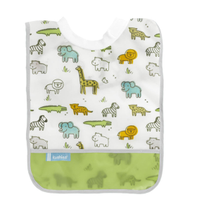 Waterproof Rib Neck Bib (Color: White Safari Print, size: 12M Plus)