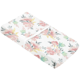 Percale Dream | Change Pad Cover With Slits For Safety Straps (Color: Watercolour Flowers)