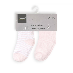 Socks Terry 2Pk (Color: Pink Solid / Str, size: 3-6m)