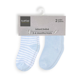 Socks Terry 2Pk (Color: Blue Solid/Stripe, size: 3-6m)