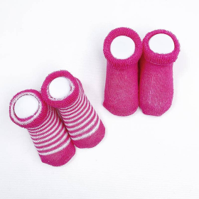 Terry Socks 2Pk (Color: Fushia Solid / Stripe, size: 0-3m)
