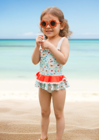 Floral & Tan stripes 2 pc swimsuit (size: 4T)