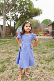 Flutter Sleeves Back Tie Georgina Dress (Color: Dusty Blue, size: 6)