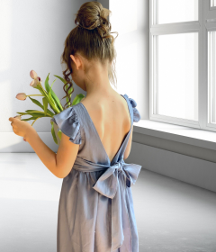 Deep V back Vienna Flower Girl Dress (Color: Dusty Blue, size: 3T)