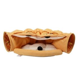 Cat's Telescopic Tunnel Cushioned Bed Pet Nest Teasing Balls Zipper Connection Feline Supplies (Option: Yellow)