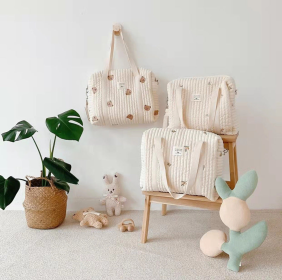 Baby Embroide Pattern Solid Color Storage Mommy Hanging Bag (Color: Apricot, size: Average Size (0-12Y))