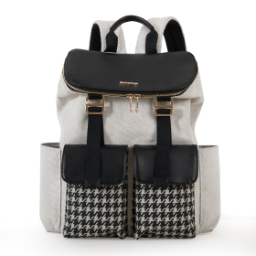 Houndstooth Backpack Diaper Bag (Color: Black)