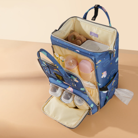 Open-Wide Diaper Backpack (Color: Blue Unicorn)