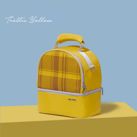 Insulated Lunch Box Double Deck Cooler Bag (Color: Yellow)