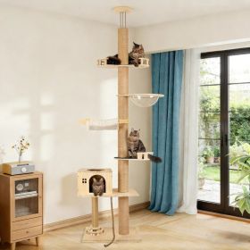 Floor To Ceiling Cat Tree, 6 Level Adjustable Height Climbing Tower With Thickened Scratching Posts, Cats Activity Center With Transparent Capsule And (Option: M)