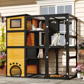 GO Large Cat Catio 4 Tiers Cat Enclosure For Outdoor, Cat House Weatherproof Attached To Window For Multiple Cats With Platforms And Resting Rooms, Br (Option: Brown)