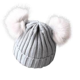 Cute Pompom Baby Hat Warm Winter Knitted Kids Baby Girl Boy Beanie Cap Solid Outdoor Infant Toddler Children Hat Bonnet (Color: gray, size: 1-3 Years)